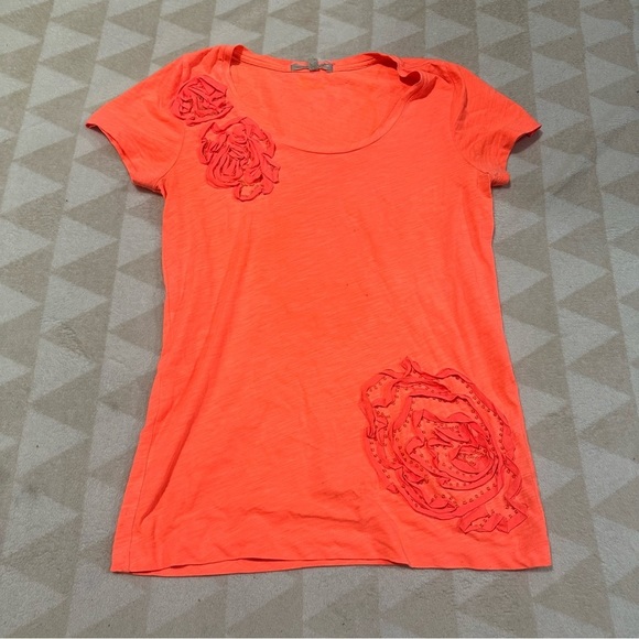 J. Crew Tops - J crew orange flower embroidered short sleeve tee shirt neon orange